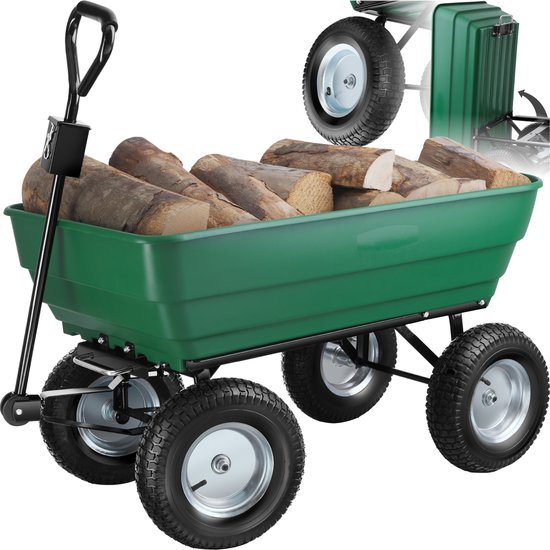 tectake® Transportkar Tummi met luchtbanden - Draagkracht 300kg - Tuinwagen met kantelfunctie van Merkloos