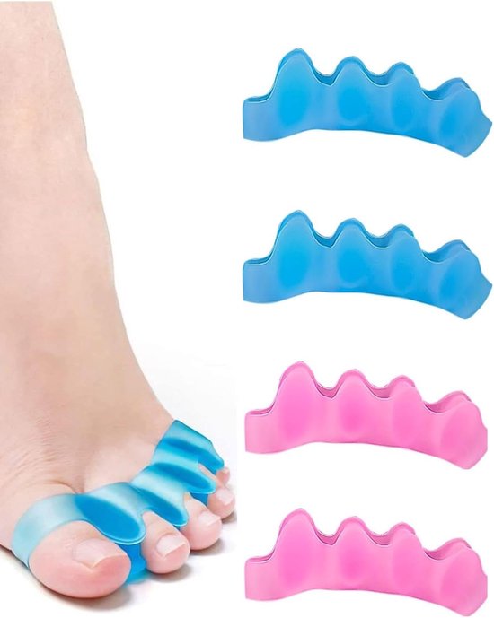 Teenspreider, uniseks, Hallux Valgus orthopedische correctie, voor yoga, correctie van voeten (2 paar, blauw, roze)