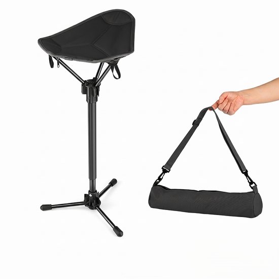 Telescopische Campingkruk - Verstelbaar Driepoot Krukje met 3 Hoogtes (61-80.5 cm) - Max 120 kg - Lichtgewicht Vouwkrukje - Met Waterdichte Tas - Geschikt voor Outdoor, Vissen en Festivals - Zwart