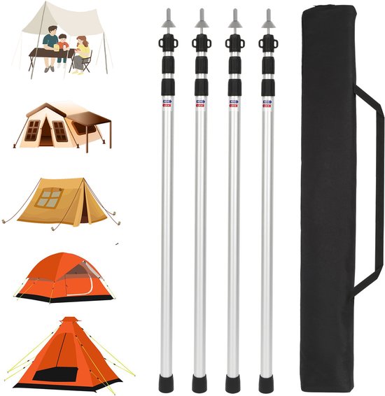 Telescopische tentstok 4pcs – verstelbaar voor voortent, tarp, luifel & camping van Merkloos