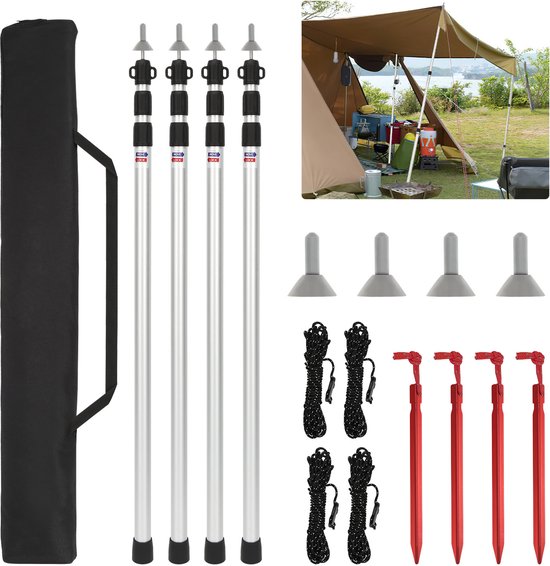 Telescopische tentstokken 4pcs Tentstok – tentstok voor voortent, tentzeil, tarp & luifel, camping