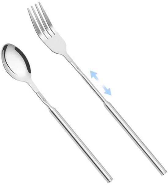 Telescopische Vork en Lepel Set - Uitschuifbare RVS Servies voor BBQ en Picknick