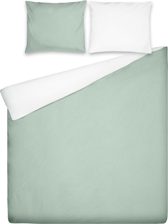 Ten Cate Dekbedovertrek - Dekbedovertrek 200 x 200 tweepersoons - Dekbedovertrekken - Dekbedovertrek 200x220 - Malaga Groen Wit van Merkloos
