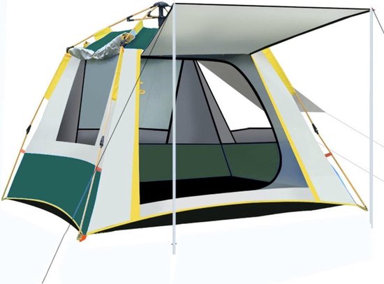Tent 3-persoons geel wit groen van Merkloos