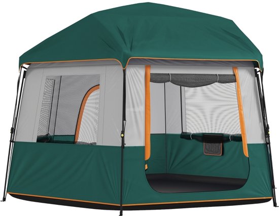 Tent 350x350x205 cm, groen Oxford-doek, kampeertent, familietent, stevig en duurzaam, praktisch en mooi, geschikt voor kamperen, tuinen, stranden en muziekfestivals, enz.