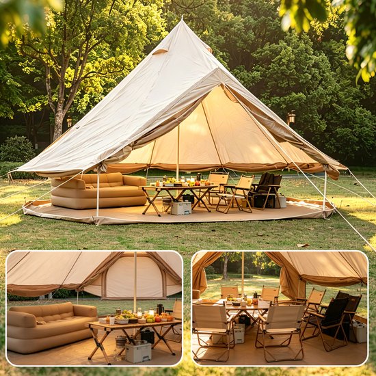 Tent – 4-8 Personen – 400 x 400 x 250 cm – Polyester – Beige – Kamperen – Met Muggengaas