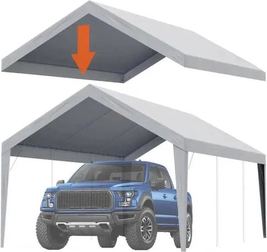 Tent - Carport Replacement Canopy Cover - Garage Top Tent - Shelter Tarp - Heavy-Duty - 10x20ft - Waterdicht & UV-beschermd - Frame Niet Inbegrepen - Grijs van VOUNOT