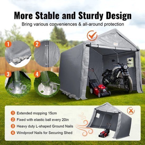 Tent - Carport Vervangende Overkapping - Garage Top Tent - Draagbare Berging - Berging Voor Auto, Pickup Truck - Grijs - Buiten Berging - 6FTX8FT - Waterdicht - Zwaargewicht All-Season