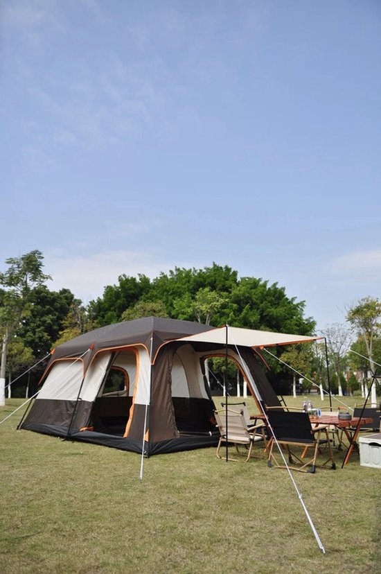 Tent – Kampeertent – Familie Tent – Groepstent – Waterdicht Polyester – Aluminium Frame – 8+ Personen - 430x305x200cm - Rustiekbruin