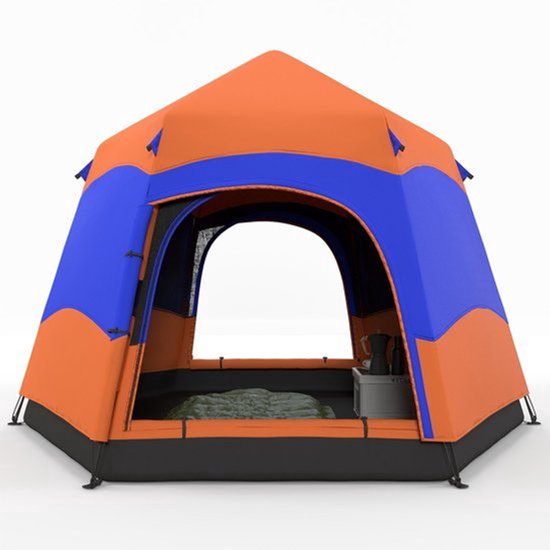 Tent – Kampeertent – Pop-up Tent – Familietent – Outdoor Tent – Snel Opzetbaar – Waterafstotend Polyester – Inklapbaar – 4-6 Personen – Met Muskietennet – Inclusief Draagtas – Oranje Blauw – 275x275x170 cm