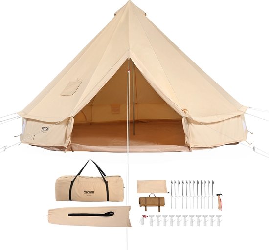 Tent - Kamperen - Canvas - Yurt - 4-6 Persoon - Bell Tent - Waterdicht - Camping - 4 x 4 m van T