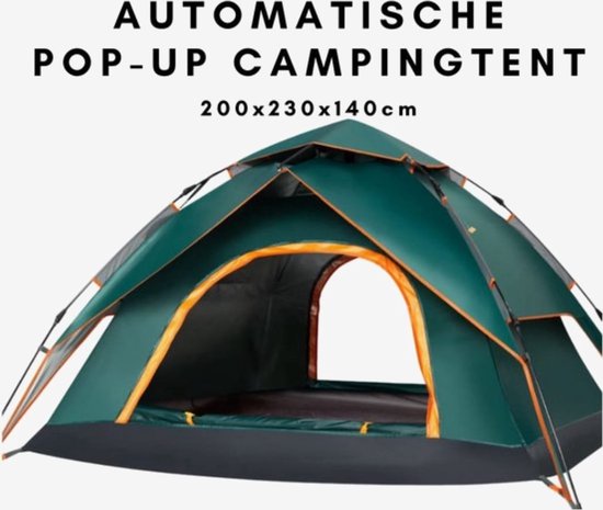 Tent – tenten-Automatische Pop-up Campingtent voor 3-4 Personen-Hoogwaardige Tent - Dubbele Deur Tent - Enkele Laag Volautomatische Outdoor Glamping Tent - Camping Tent – 3-4 Person Tent - Militair Groen van Merkloos
