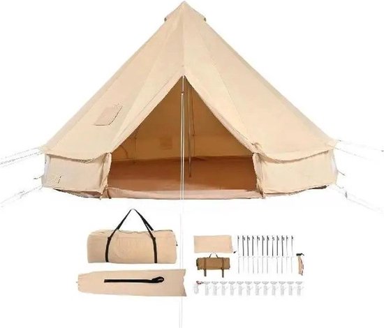 Tent - Tipi Tent - Bell Tent - Camping - Safari - Outdoor - 2-4 Personen - 3x3m - Waterdicht - Inclusief Opbergtas van Lumaland