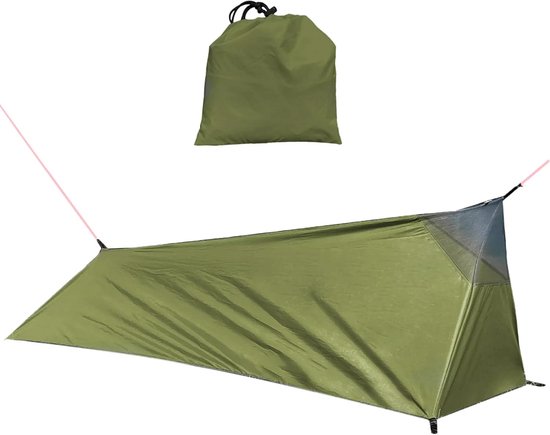 Tent Ultralicht 1 persoon campingtent legergroen met muggennet 220 x 70 x 60-35 cm voor trekking backpacking reizen