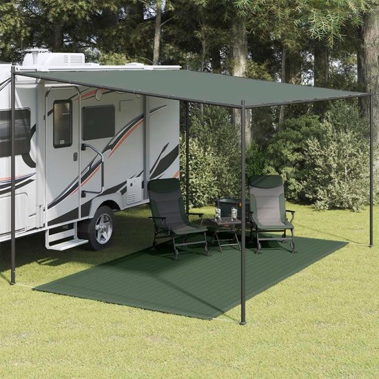 Tent Vloerkleed - Outdoor Tapijt - Kamperen Comfort - Geïntegreerde Oogjes - 200x400 cm - Donkergroen