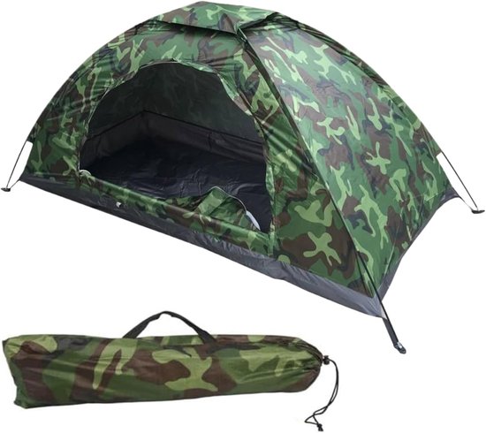 Tent voor 1 persoon - Backpacken wandel Bivak - Outdoor avontuur - Waterdicht zonbestendig - 200x100x100 cm - Camouflage