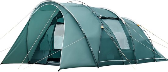 Tent voor 5-6 personen, tunneltent, waterdicht, 3000 mm, 6 personen, campingtent, 2 slaapcabines met stahoogte, voortent, grondzeil, XXL, grote familietent, groepstent voor camping, reizen van Outsunny