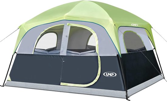 Tent voor 6 personen - waterdicht - winddicht - eenvoudige montage - dubbellaagse familie-campingtent met 1 netdeur en 5 grote netramen - 3 m x 2,9 m x 2,9 cm x 2,9 cm