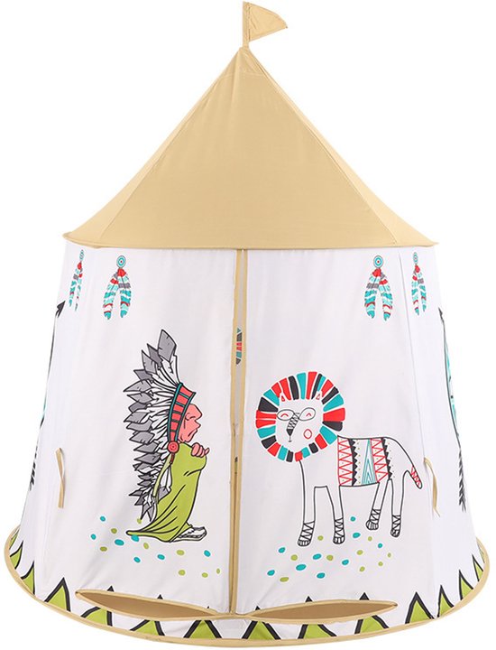 Tent voor peuters - Draagbare pop-up tent - Indiase kegelvormige tent - Tent in prinsessen-/prinsenkasteelstijl - Speelhuisje voor binnen en buiten - Verjaardagscadeau voor jongens en meisjes - 116*116*130 cm -Stijl 1 van Hi Suyin.