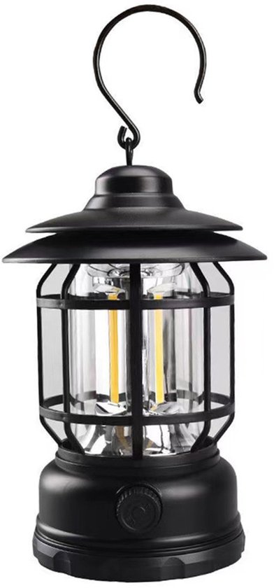 Tentlampen - Camping Lantaarn - Tent Lamp - Outdoor - Draagbare Kampeerlamp - Tentlamp - Acculamp - LED Lamp - Retro Camping Lamp Oplaadbaar LED - Noodpakket - Buiten Lantaarn - Ophangbaar - Oplaadbaar - Zwart