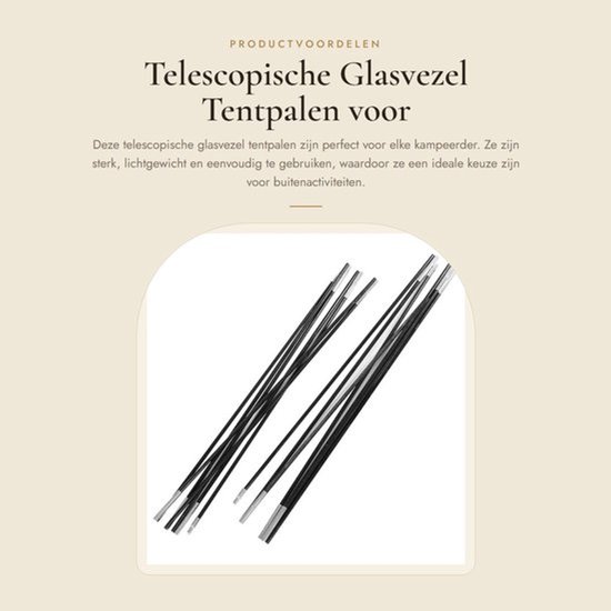 Tentpaal Verstelbaar - Glasvezel Tentstok - Opvouwbaar - Lichtgewicht - Antiroest - Hittebestendig