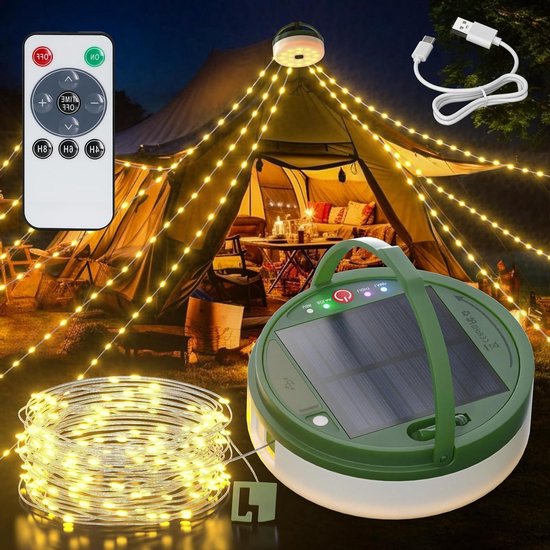 Tentverlichting op zonne-energie voor buiten - 10 m led oprolbaar - weerbestendig - oplaadbaar via USB - tent balkon tuin - kinderkamer binnendecoratie van T