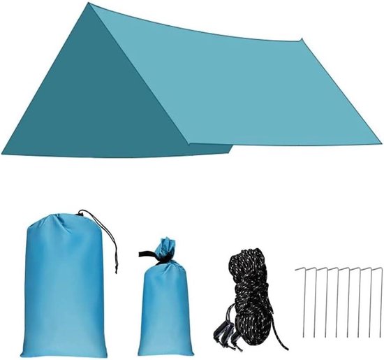 Tentzeil Tarp 3m x 3m - Waterdicht Zeildoek - Outdoor Regen Tarp - UV Bescherming - Kamperen - Blauw Tarp tent van T