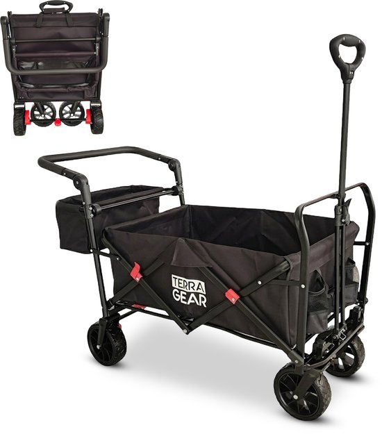 TerraGear Bolderkar met duwstang - Opvouwbaar - Tot 100KG - Inclusief rem - 96L van Merkloos