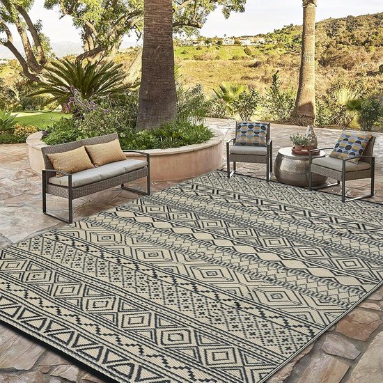 Terrastapijt - Buitentapijt Outdoor Kleed - Buiten Leven - Omkeerbaar Plastic Stro - 270 x 360 cm - Zwart Koffie