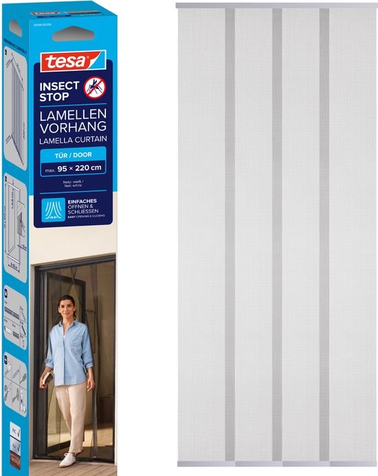 tesa INSECT STOP Lamella Curtain - lamellengordijn hor 4-delig voor deuren, zonder boren, wit - 95 x 220 cm