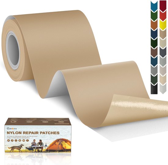 Textiel Reparatieset - Zelfklevende Patches - Snelle Herstellingen - Waterdicht Nylon Materiaal - 7.5 x 200 cm - Khaki van Merkloos