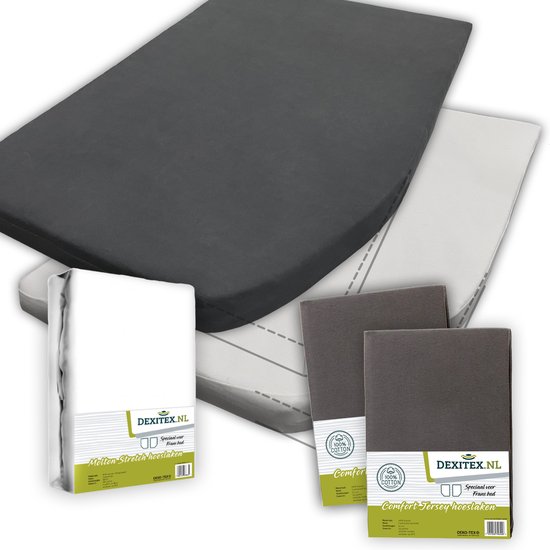 Textielpakket Frans bed - 1 molton met 2 hoeslakens - rechts 2 x Antraciet van Eurotrail