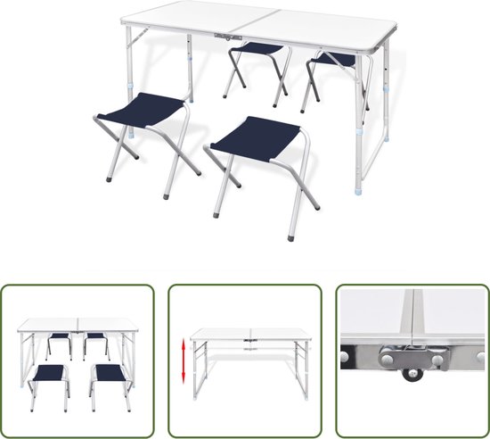 The Living Store Inklapbare Campingtafel set - Tafel en 4 Stoelen - Verstelbare Hoogte - Groot Draagvermogen - Duurzaam Aluminium Frame - Oxford Stof - 120x60x70/62/55cm van T