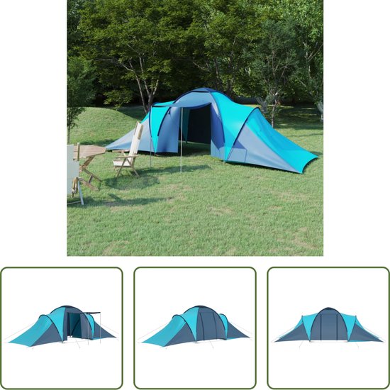 The Living Store kampeertent Grote tent - 576 x 235 x 190 cm - 6 persoons - 2 compartimenten - blauw en lichtblauw van The Living Store