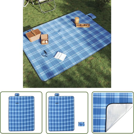 The Living Store Picknickdeken Blauw Geruit - 200 x 150 cm - Vochtbestendig en Draagbaar van T