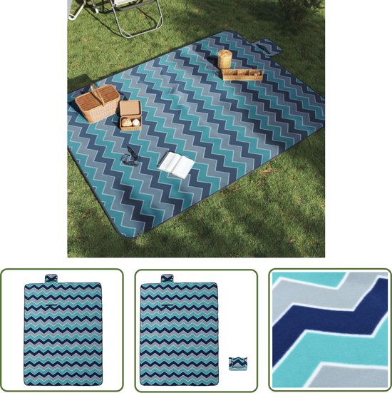 The Living Store Picknickdeken Blauwe Golven 200 x 150 - Vochtbestendig en Draagbaar van T