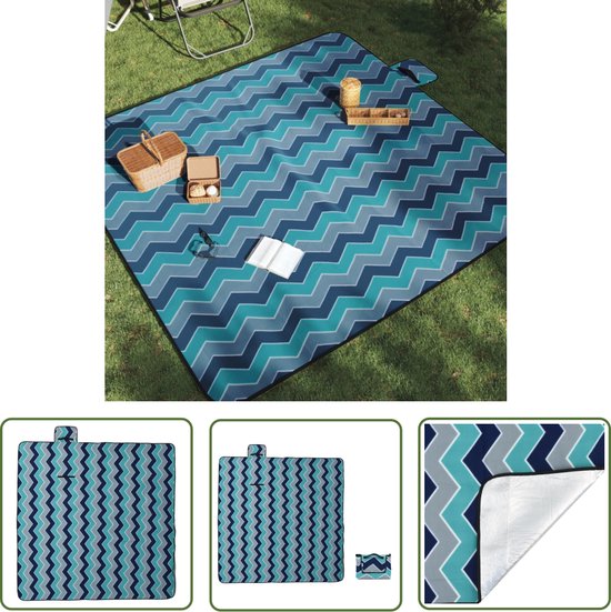 The Living Store Picknickdeken Blauwe Golven 200 x 200 - Compact en draagbaar Bos- strand- en camping-essentialikt van T