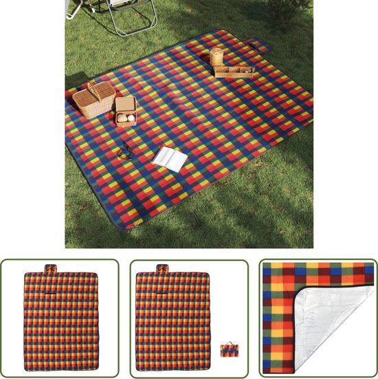 The Living Store Picknickdeken - Vochtbestendig 3-Lagen Ontwerp - Compact en Draagbaar - Multifunctioneel - Meerkleurig Geruit - 200 x 150 cm van T