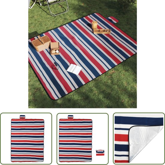 The Living Store Picknickdeken Waterdicht Aluminium 200 x 150 Rood/Blauw - Compacte draagtas - Multifunctioneel en easy-to-clean van T