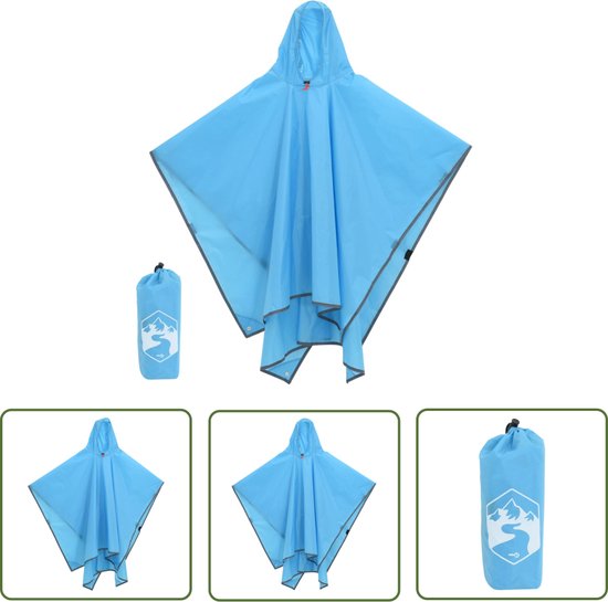 The Living Store Regenponcho Blauw 190T Polyester met PU-coating - 223 x 145 cm - Waterdicht - Veelzijdig Gebruik van T