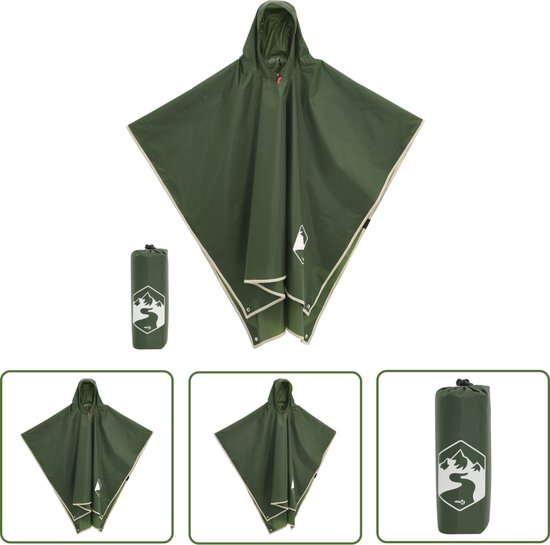 The Living Store Regenponcho Groen 190T Polyester - 223 x 145 cm Waterdichte Kampeerzeil van T