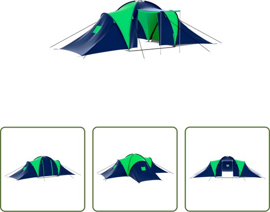 The Living Store Tent Familie XL - 590 x 400 x 185 cm - 9-persoons - Blauw/Groen - Ademend materiaal van The Living Store