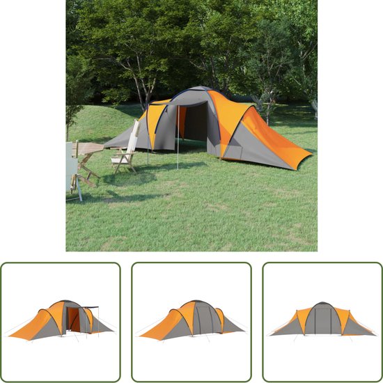 The Living Store Tent Familietent - 6 persoons - 576x235x190 cm - Grijs/Oranje van The Living Store