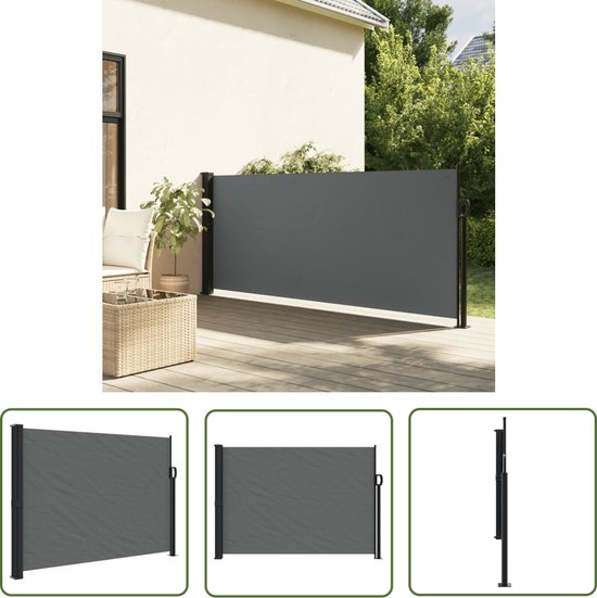 The Living Store Tuinscherm Uittrekbaar Waterscherm 140 x 500 cm - Antraciet Polyester met PU-Coating van T