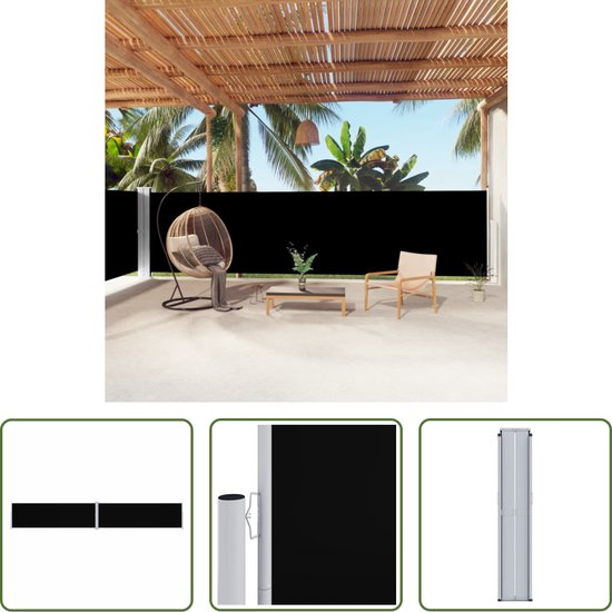 The Living Store Windscherm uittrekbaar 160x1000 cm zwart - Windscherm (tent) van T