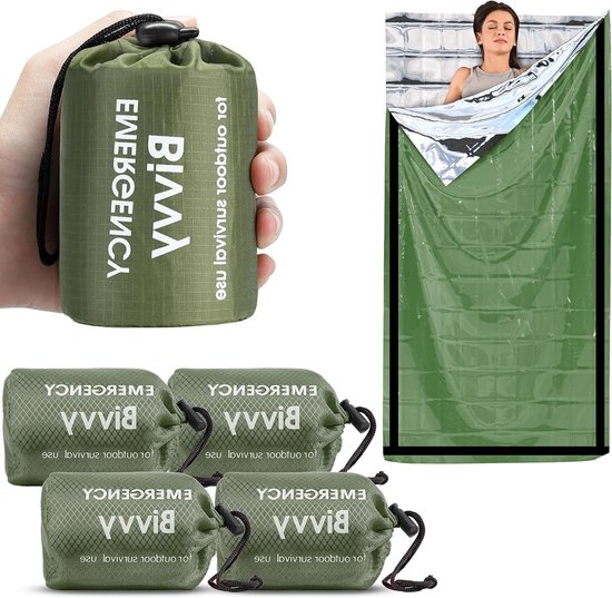 Thermische noodslaapzak en aluminium overlevingsdeken voor kamperen, hiking en trekking (4 groen)
