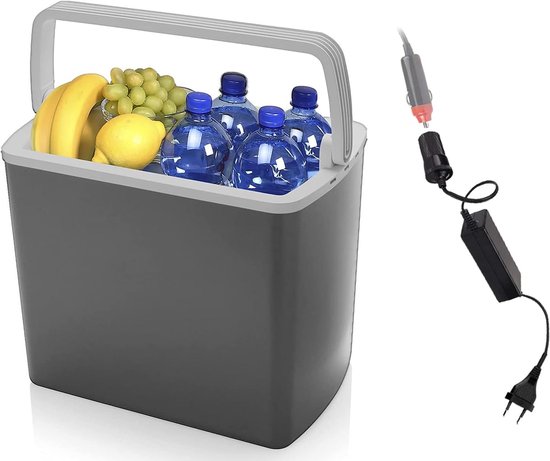Thermo-elektrische koelbox - Draagbare koeler - Kamperen en reizen - Dubbele voeding 12V/230V - 22 liter inhoud - Grijs