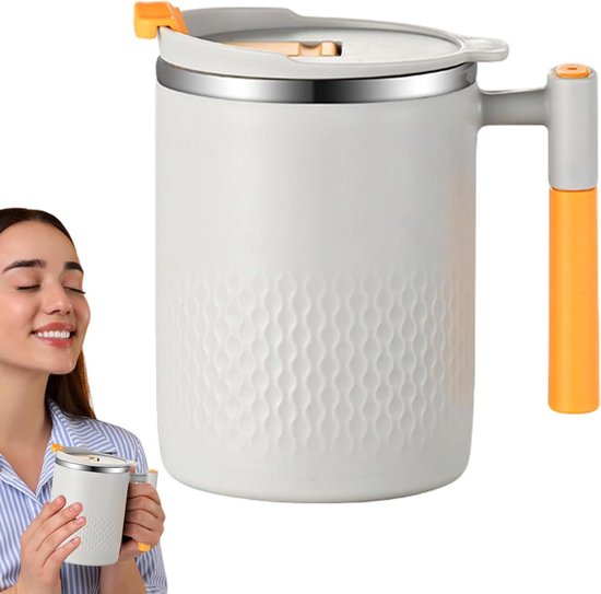 Thermo Koffiebeker - Isolatiebeker Onderweg - Dranken Warm Houden - Lekvrij Deksel - 450 ml - Grijs