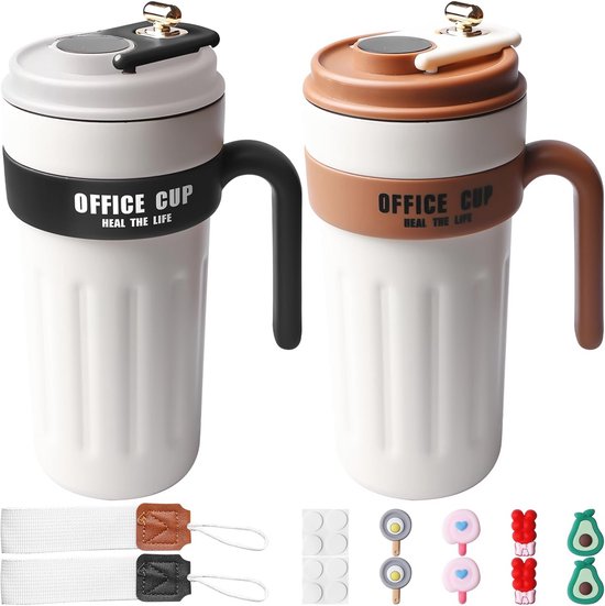 Thermo Koffiemokken To Go Set van 2 met Digitale Temperatuurweergave – Ideaal voor Onderweg en op Kantoor, 650 ml