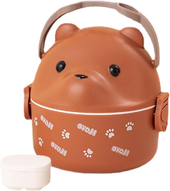 Thermo Lunchbox - Lekkere Broodtrommel - Lunch Meenemen - Schattig Handvat Design - 14x14x15 cm - Koffie van Thermo期开奖
